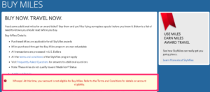 Error message when trying to purchase Delta SkyMiles.