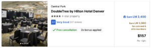 Cost for the DoubleTree by Hilton in Denver through LifeMiles Hotels.