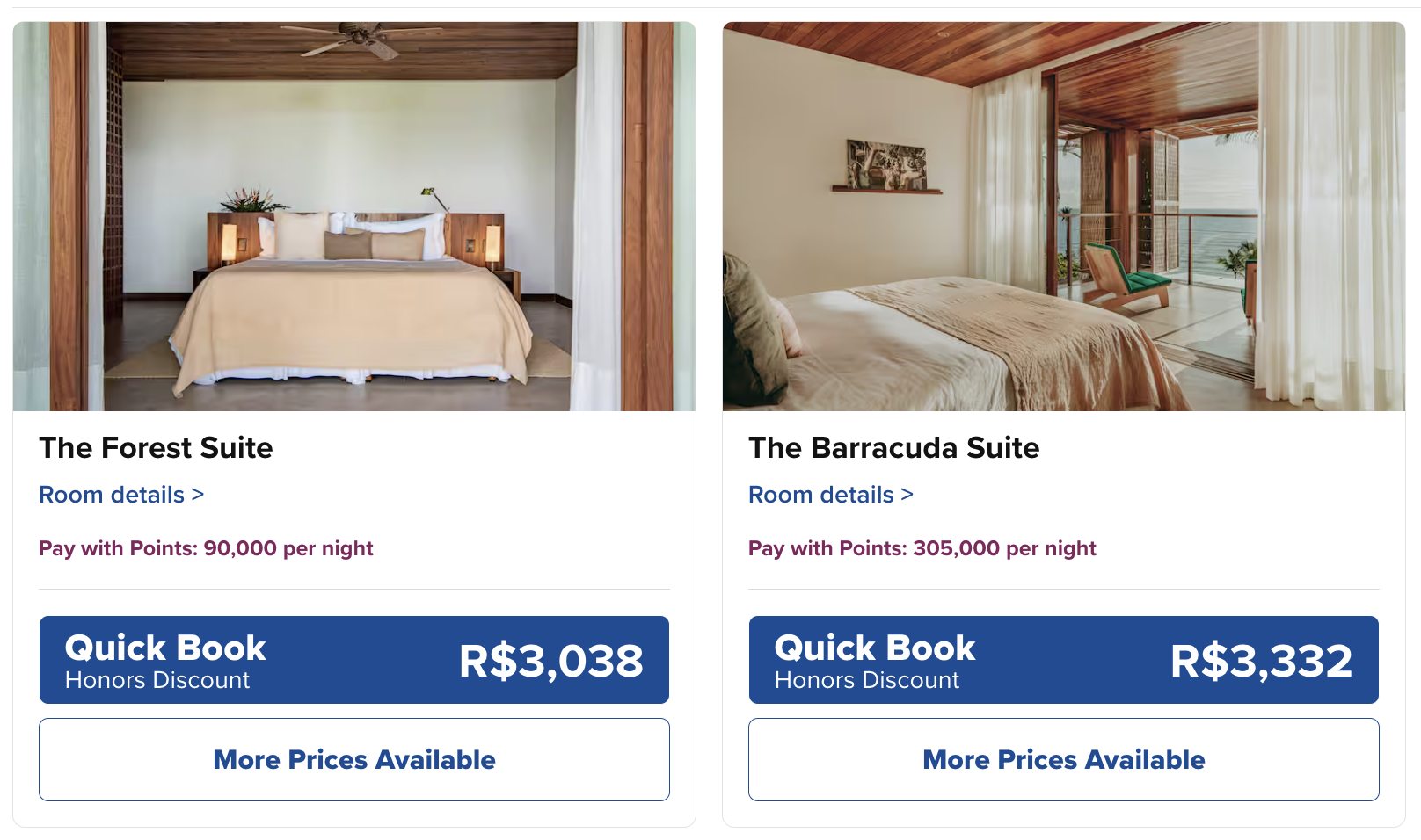 Cash/Points rates at the Barracuda Hotel.