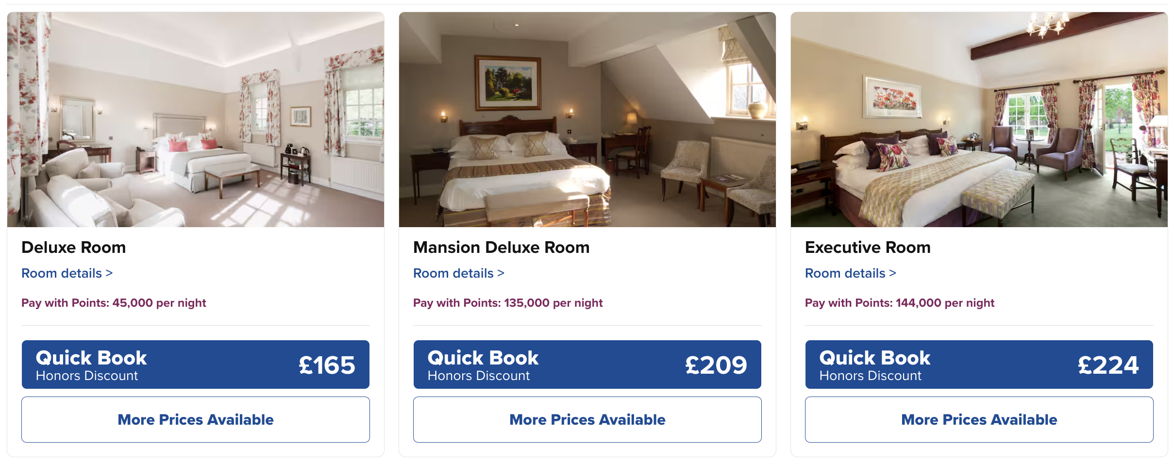 Cash/Points rates at the Tylney Hall Hotel and Gardens.