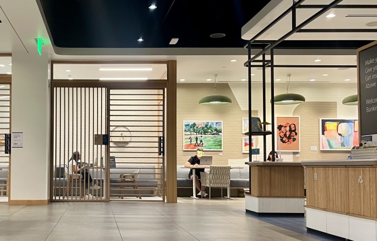 A photo shows reservable rooms at the Capital One Cafe in Houston Texas.
