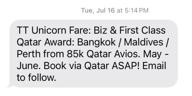 Text Alert from Thrifty Traveler Premium Instant Alerts