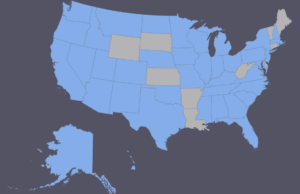 Map showing most of the US states highlighted