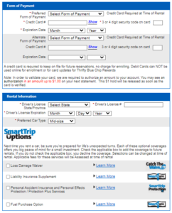 Thrifty Blue Chip sign-up page.