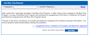 Thrifty Blue Chip sign-up page.