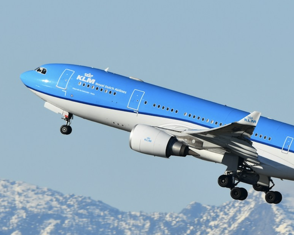 KLM A330 taking off at YVR.