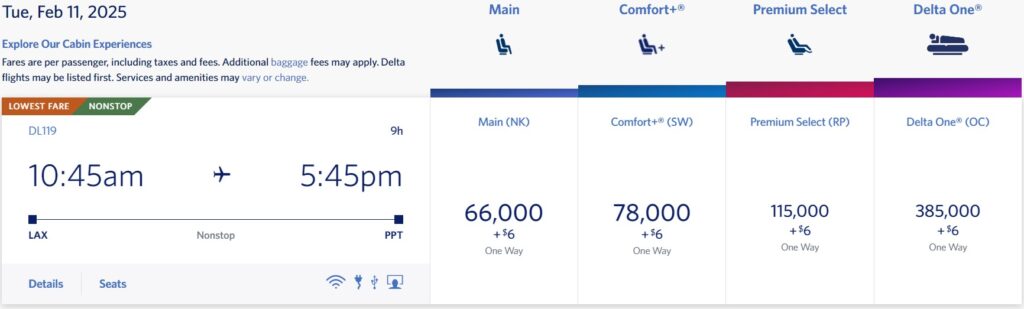 LAX to PPT 66k Points with Delta Example