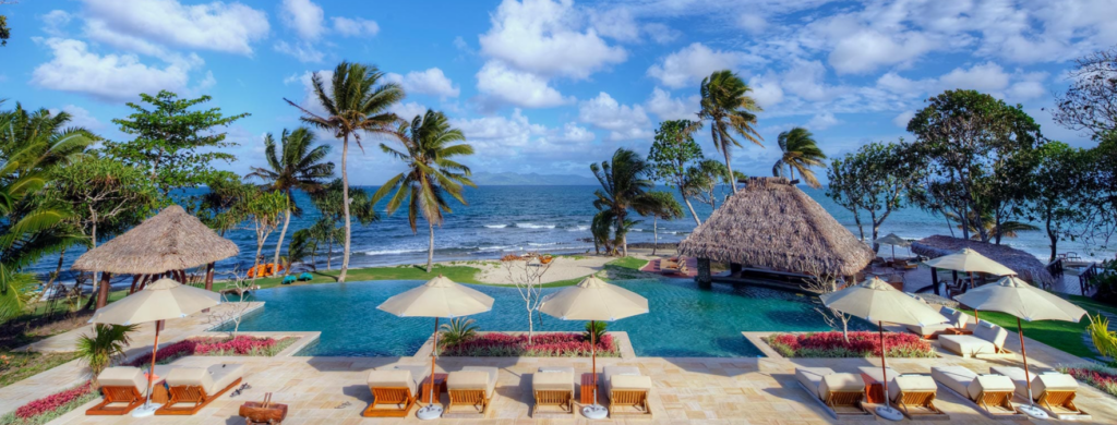 Nanuku Resort pool overlooking the ocean.