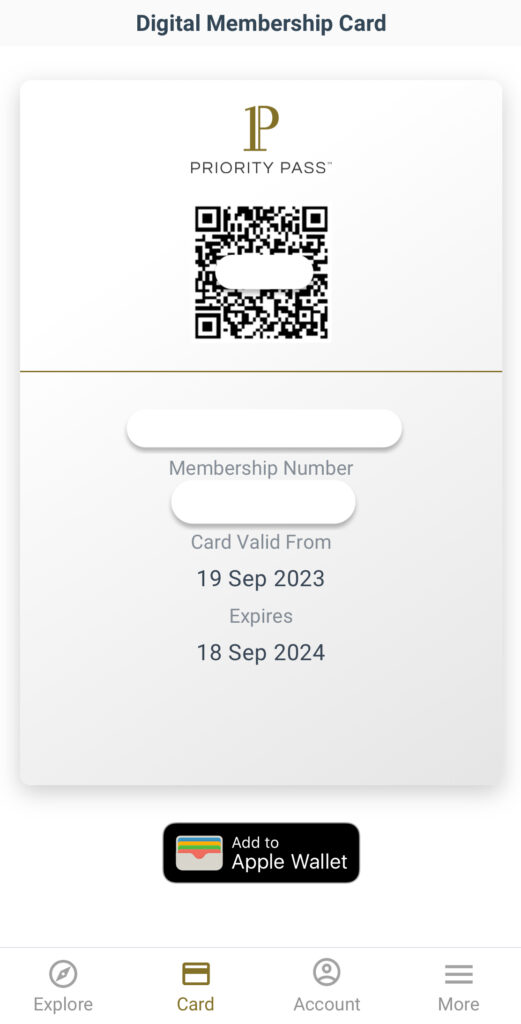 A screenshot of a Priority Pass digital membership card.