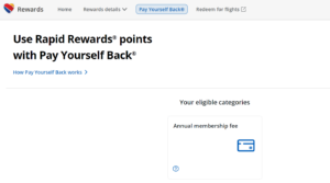 Screenshot showing Southwest Pay Yourself Back options for Q4 2024