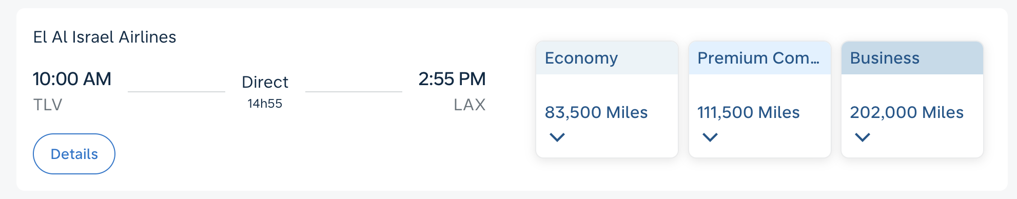 El Al flight from TLV to LAX bookable with Flying Blue miles.
