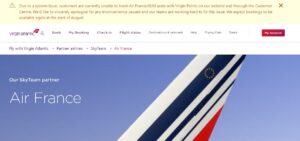 Virgin Atlantic system notification