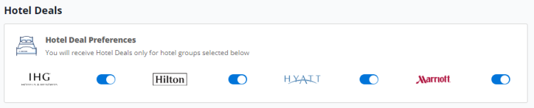 Screen shot from Thrifty Traveler Premium which shows the hotel choices you can get receive alerts from
