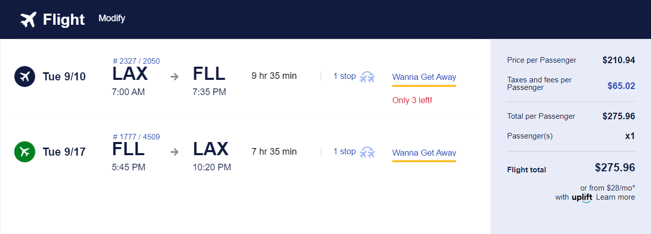 southwest wanna get away fare breakdown