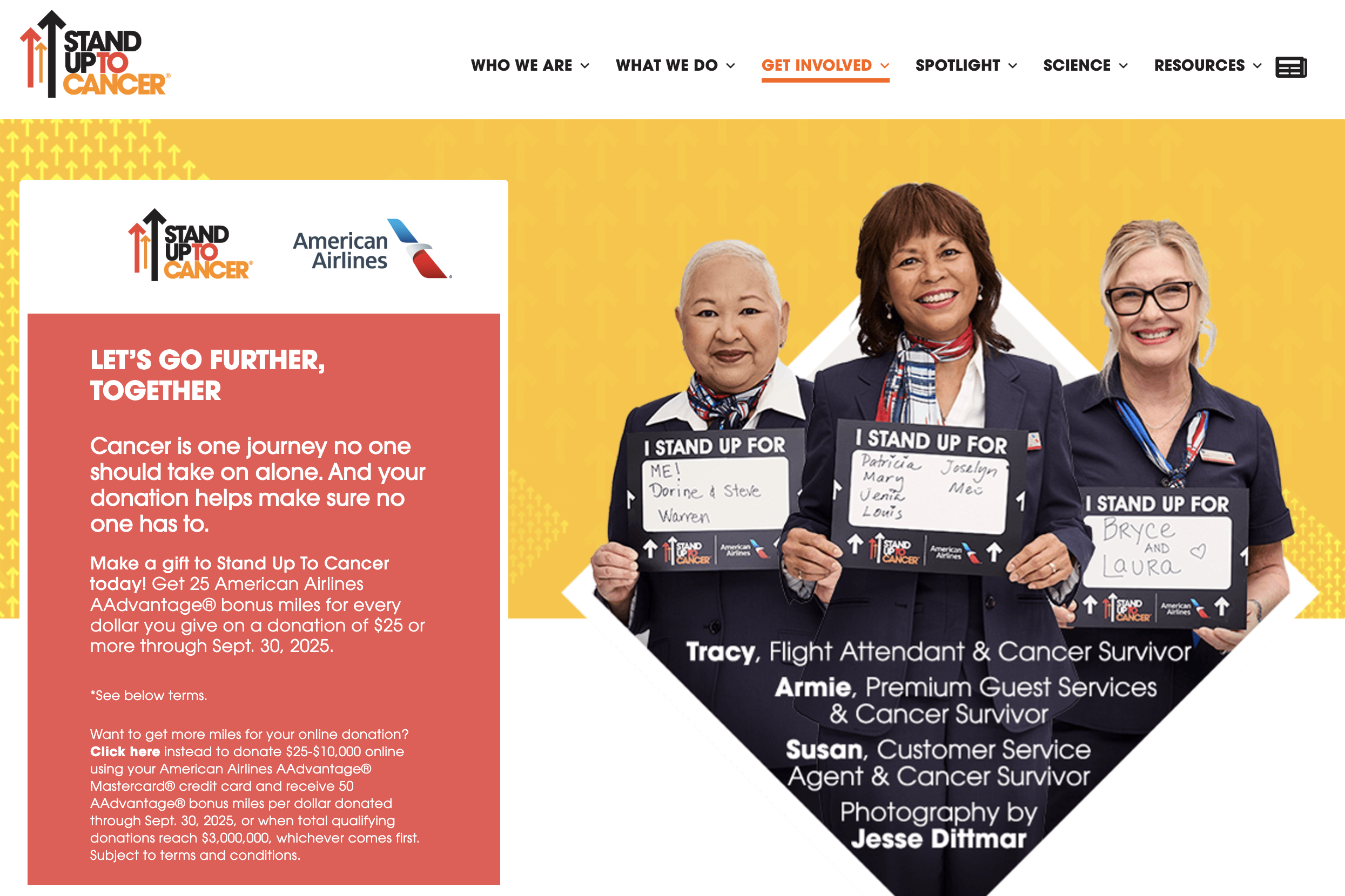 Stand Up To Cancer bonus miles promo
