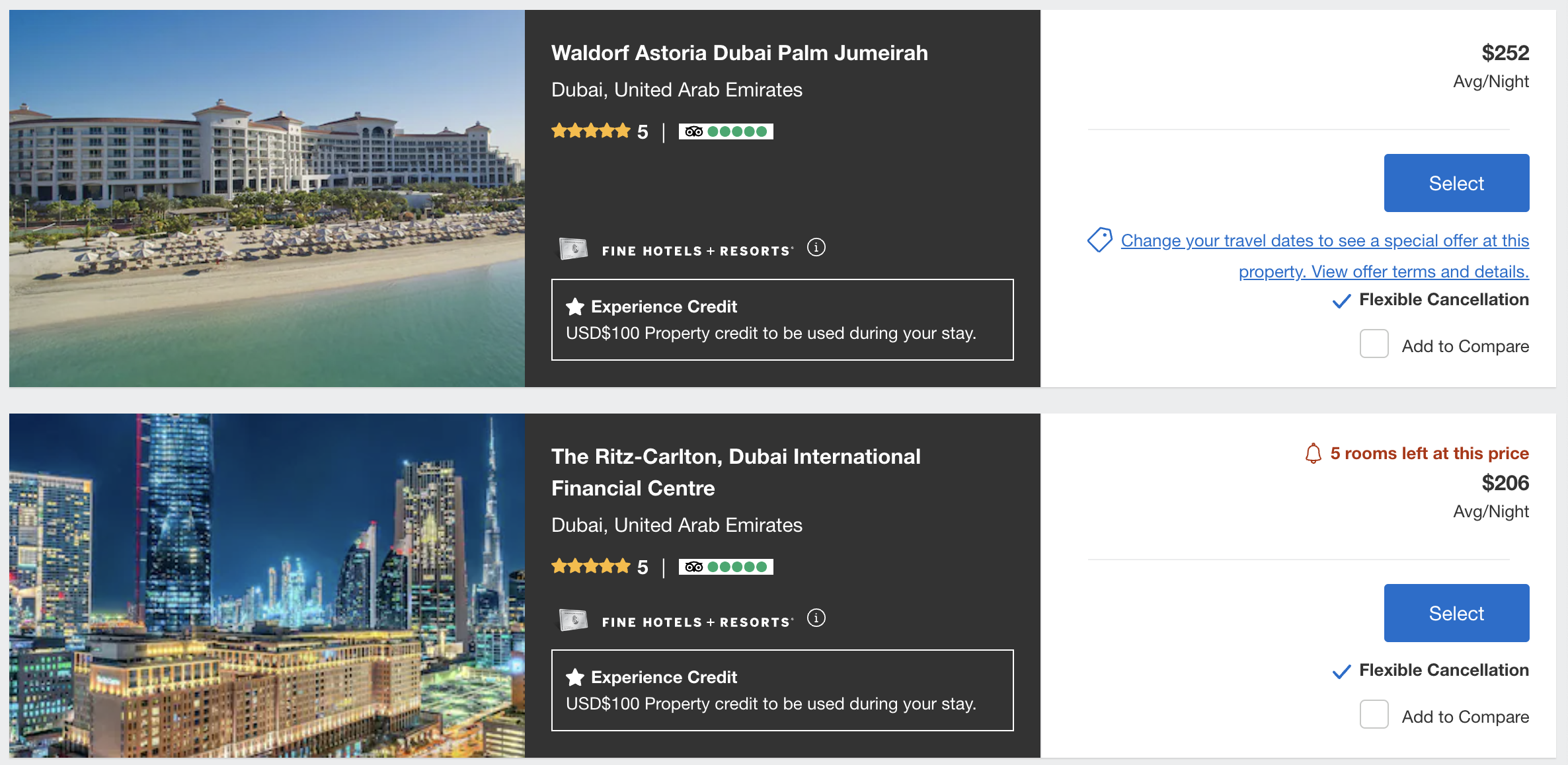 Amex FHR listings in Dubai.