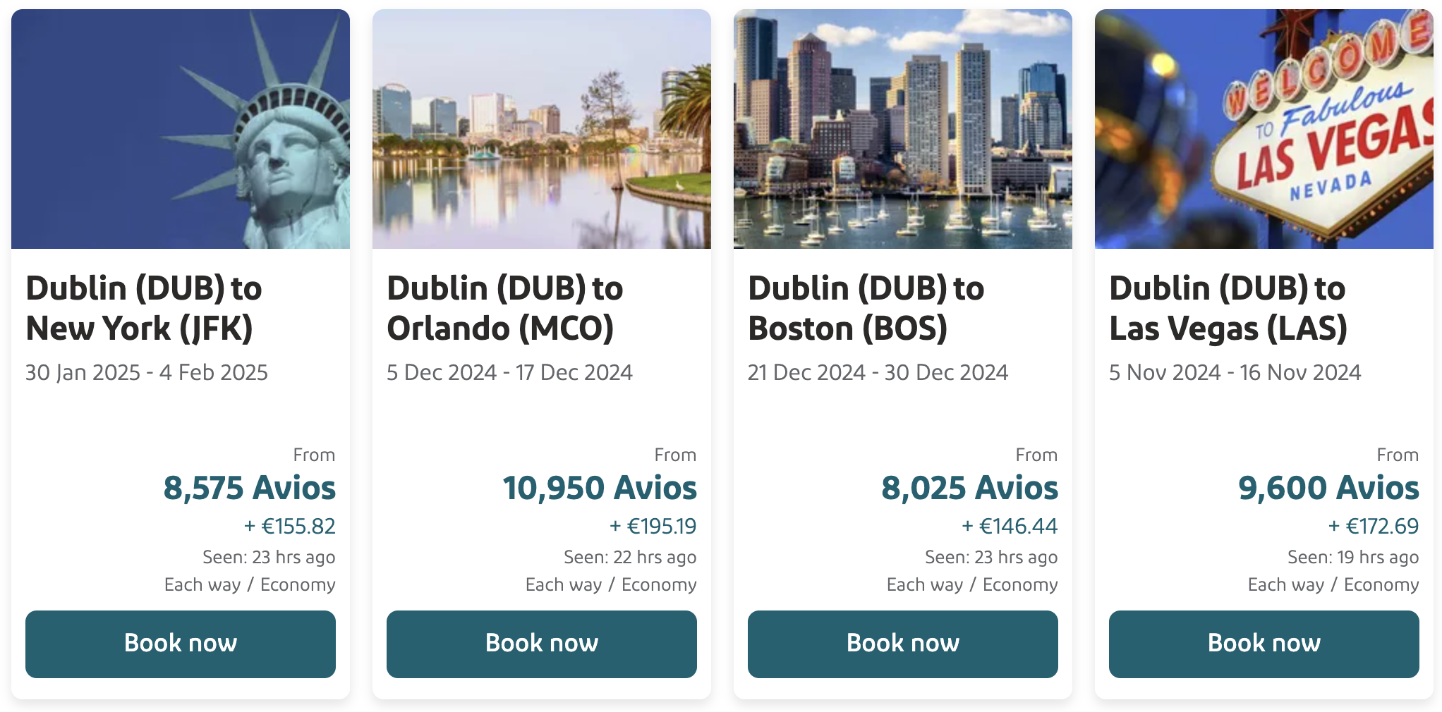 Aer Lingus live award pricing.