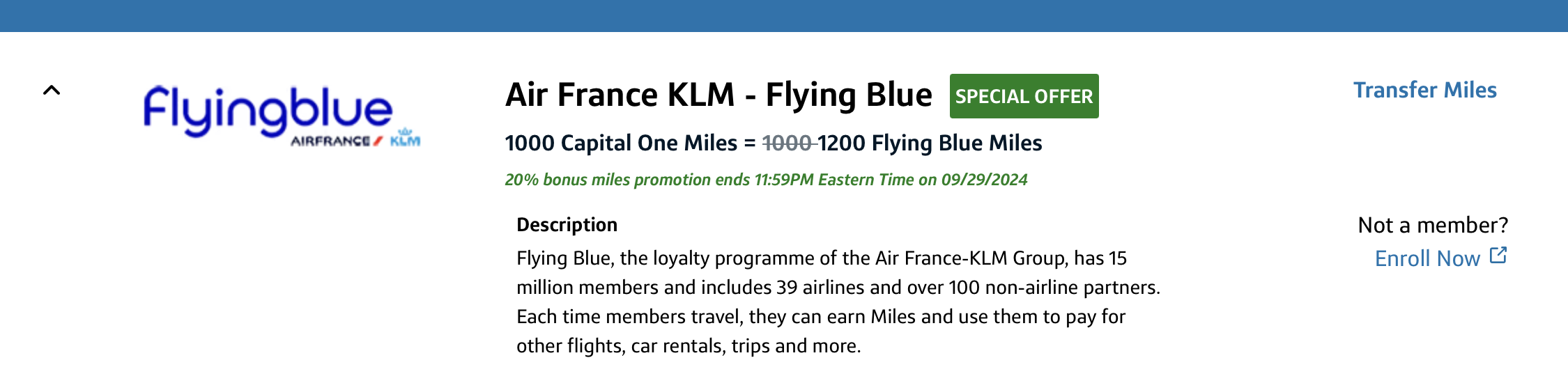 Flying Blue 20% transfer bonus from Capital One.