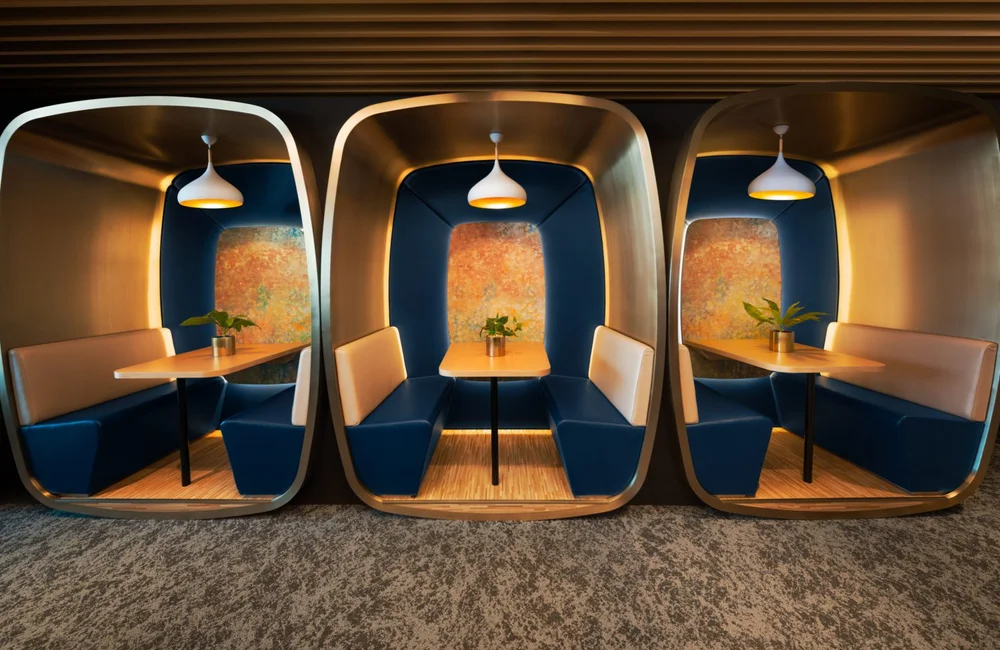 Private booths found in the Chase Sapphire Lounge at Hong Kong International Airport