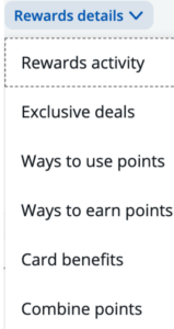 Screenshot of Chase Ultimate Rewards website with rewards details dropdown