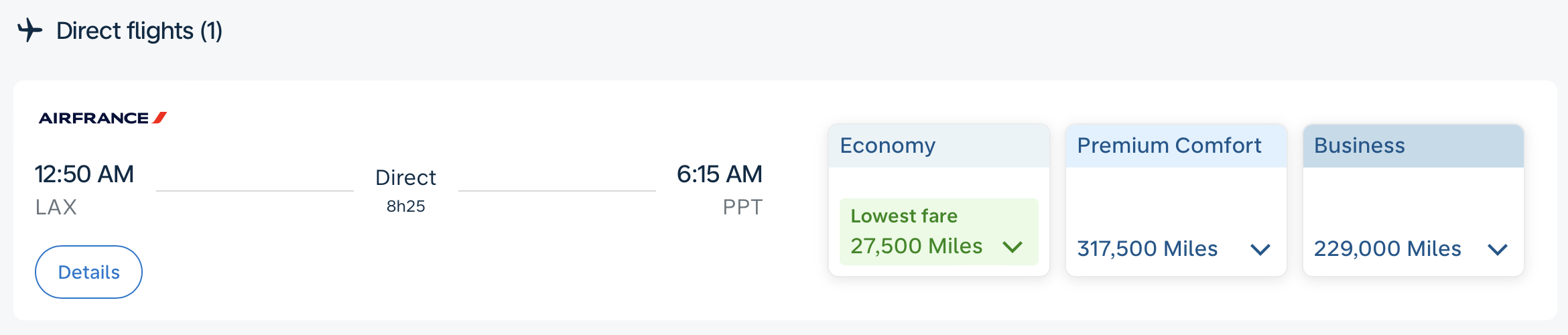 Flying Blue award from LAX to PPT.