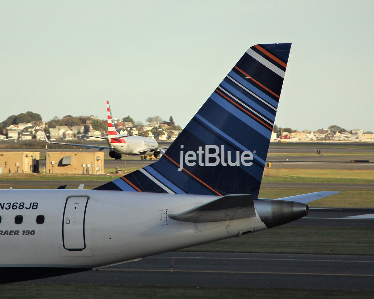 JetBlue Embraer 190 tail fin on the apron