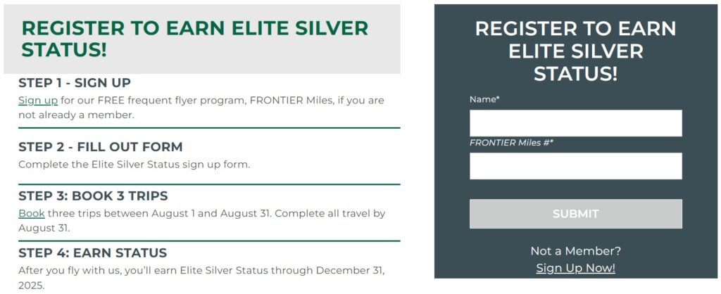 Frontier Elite Silver Status Fast-Track Sign-up Form