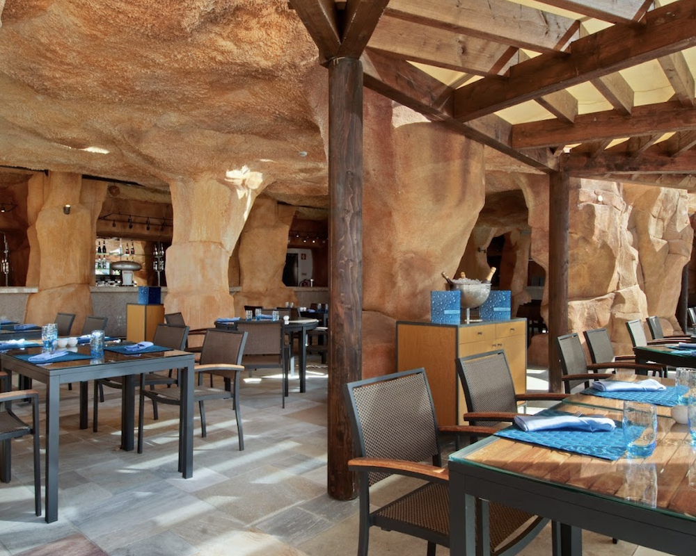 Rock overhang at the Hilton Vilamoura As Cascatas Golf Resort & Spa main restaurant.