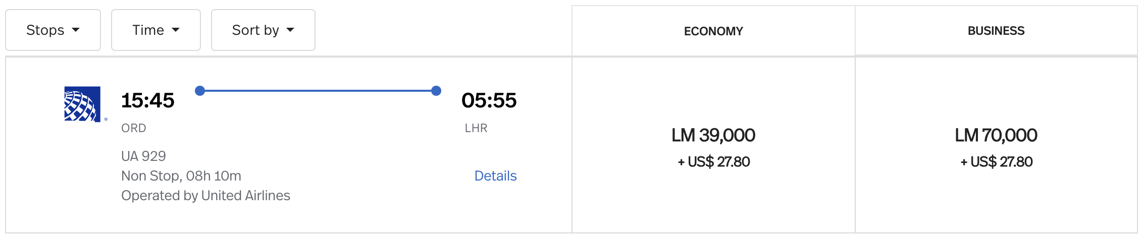 LifeMiles award from ORD to LHR.