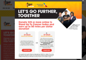 Screenshot of Stand Up to Cancer donation page showing 50x earning rate
