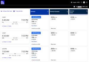Screenshot showing United award sale pricing from Miami to Tahiti for 30,000 miles one-way