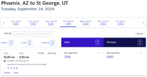 American flight price from PHX to SGU