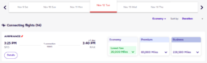 Screenshot of Flying Blue award from New York - JFK to Marrakech