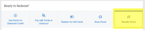 Select "Transfer Points" on Amex website