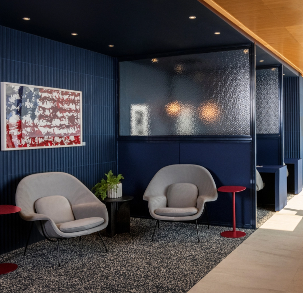Photo of seating at the Capital One Lounge in Dulles Airport