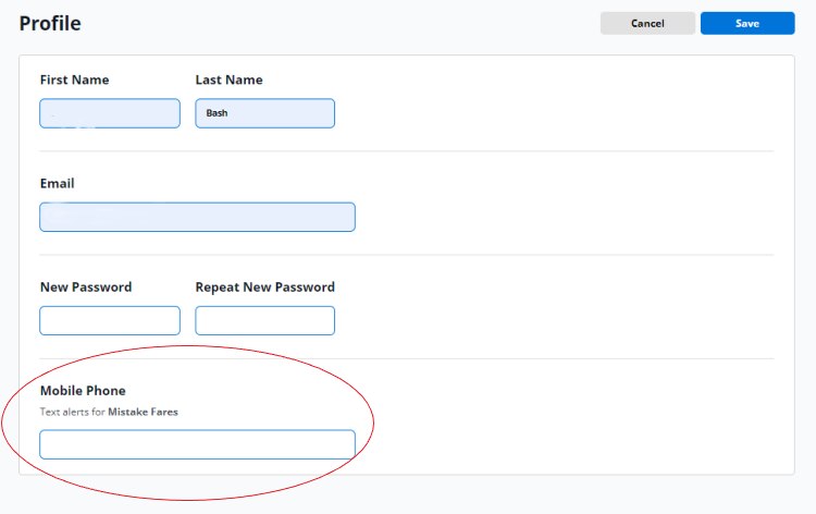 Screen Shot from Thrifty Traveler Premium account settings.