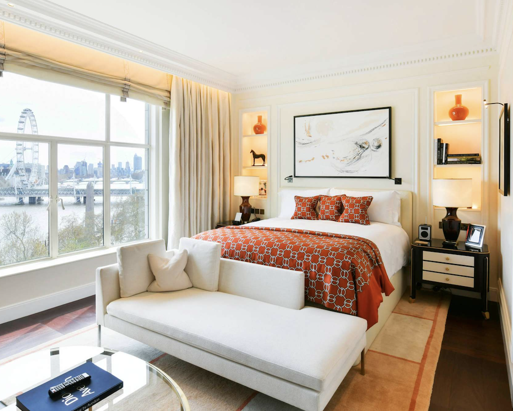 Bedroom at the Savoy in London, UK.