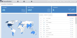 Screenshot of AwardWallet Travel Summary page with option to export travel history