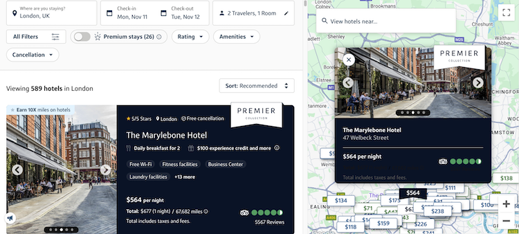 A screenshot of Premier Collection search results