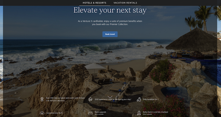 A screenshot of the homepage of the Capital One Premier Collection website