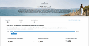 Screenshot of transfer from Citi ThankYou points to Leaders Club