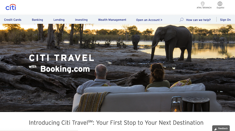 A screenshot of the Citi Travel with Booking.com screenshot