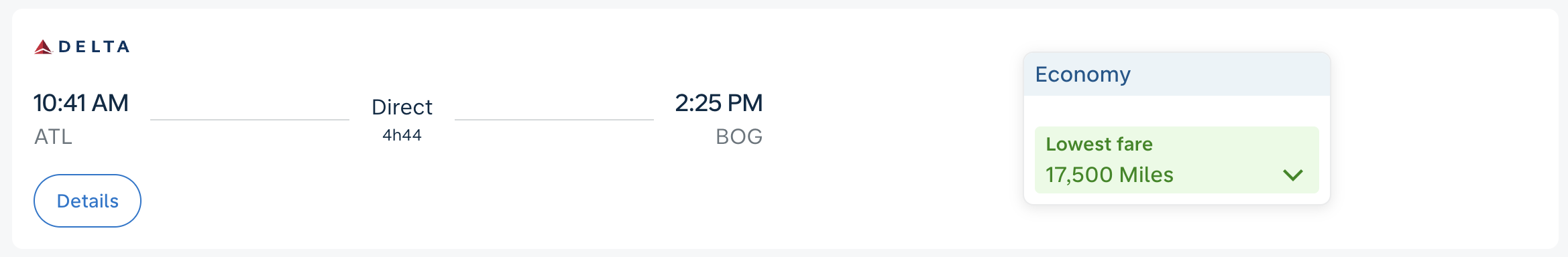 Flying Blue award between ATL and BOG.