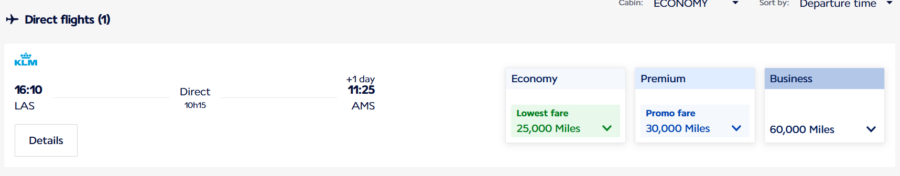Flying Blue award options from Las Vegas to Amsterdam