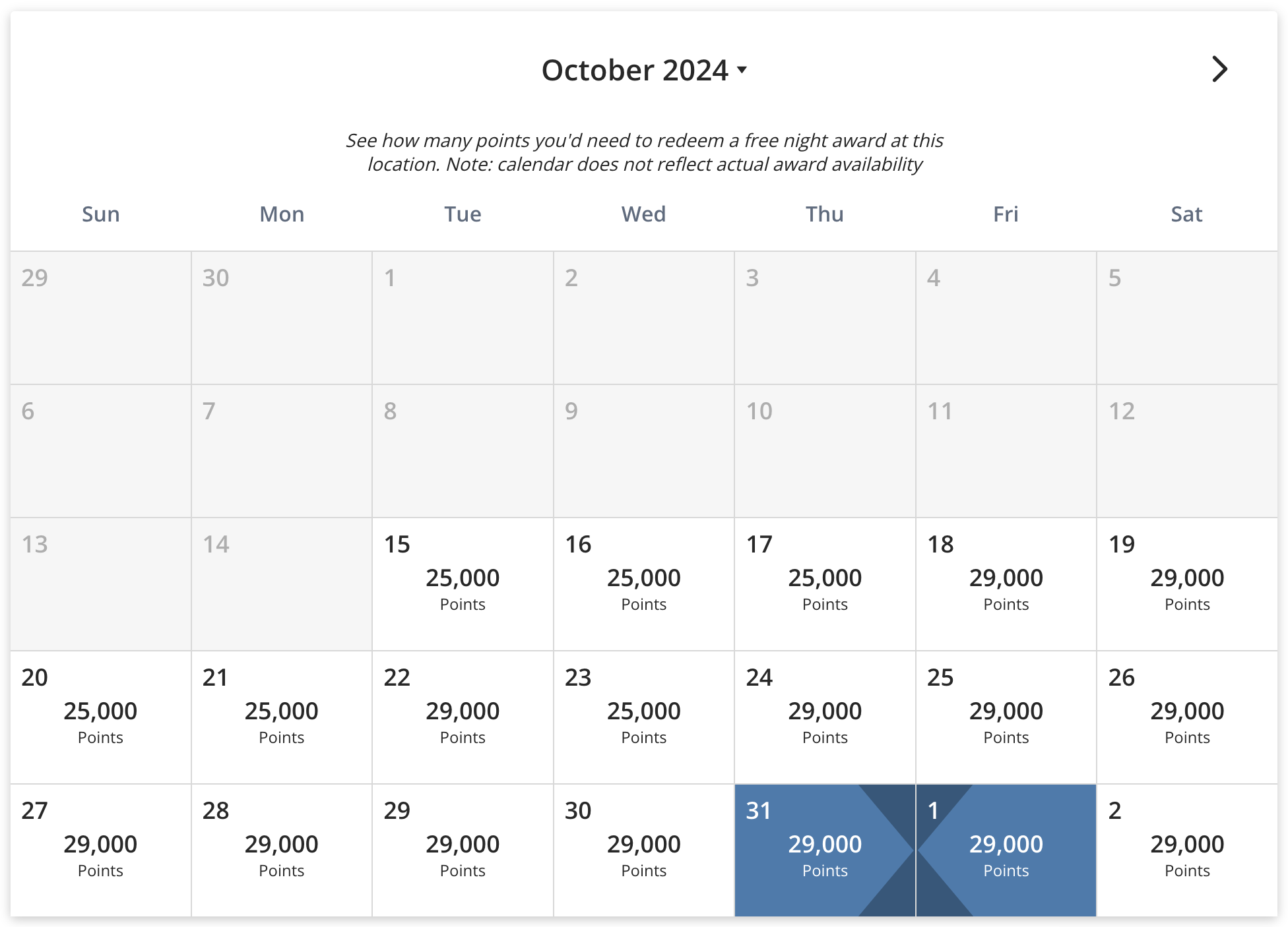 The Driskill points calendar.