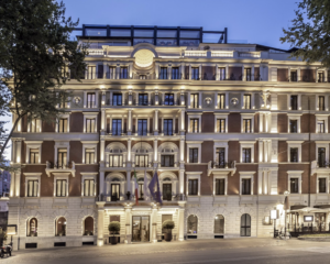 Exterior view of the InterContinental Rome Ambasciatori Palace at night