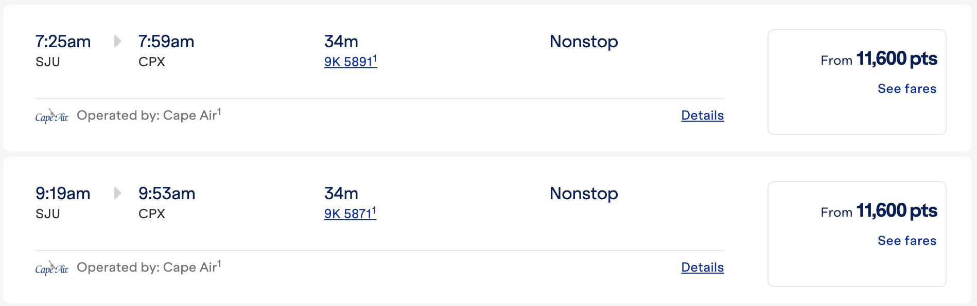 Cape Air redemptions with JetBlue points.