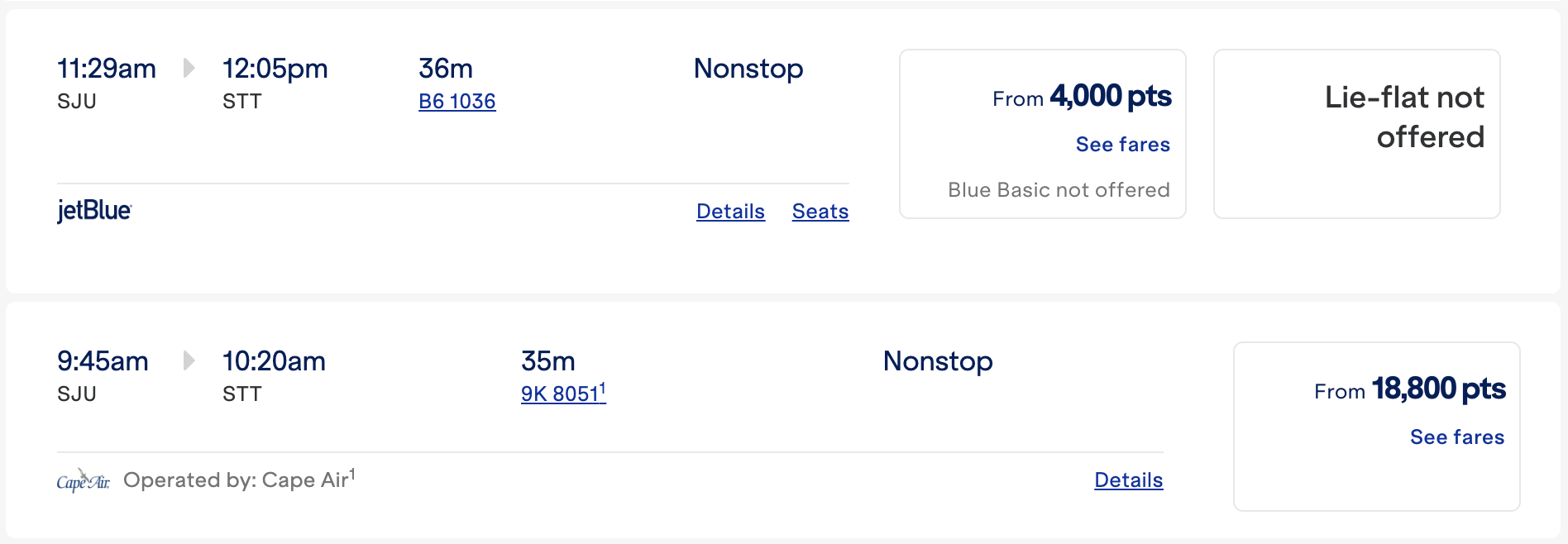 Cape Air redemptions with JetBlue points.