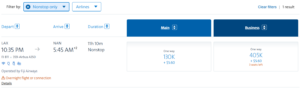 Screenshot of expensive dynamic award pricing on Fiji Airways using AAdvantage miles