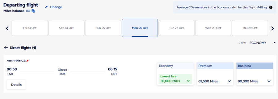 Flying Blue award from LAX to PPT